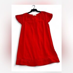 b. original by Shoe Fly sz M red pullover shift tunic dress lace flutter sleeves